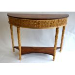 An 18th century style gilt console table by Jonathan Charles, the satinwood marquetry demi-lune