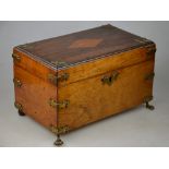 A 19th century brass mounted rosewood and mahogany casket raised on cast paw front feet to/w a