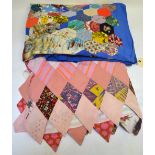 Vintage patchwork quilt, blue ground multi-fabric, dated 1976/77 and initialled,