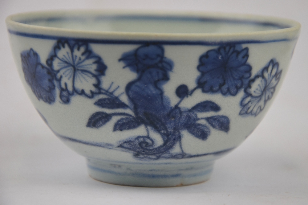 Chinese blue and white bowl decorated with a bird in a flowering tree, four character mark, second - Image 3 of 7