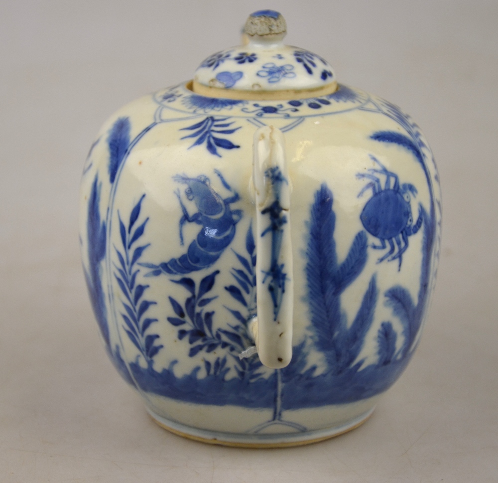 A Chinese 17th century blue and white dish decorated with a central flower head surrounded by - Image 12 of 13