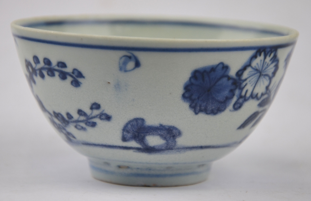 Chinese blue and white bowl decorated with a bird in a flowering tree, four character mark, second - Image 6 of 7
