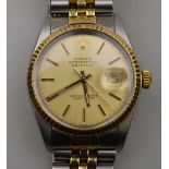 A gentleman's stainless steel and gilt Rolex Oyster Perpetual Datejust Superlative Chronometer