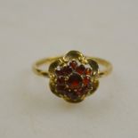 A 9ct yellow gold cluster ring set garne