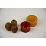 Three Chinese agate beads carved with bi