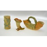 A Royal Worcester double ended vase in the form of bamboo, blush ground, 12 cm high x 20 cm long,