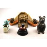 A pair of Art Deco stye marble bookends mounted with bronzed bulldogs;