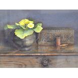 A Mumford (b 1945) - 'The sewing box', still life study with box,