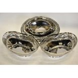 Three electroplated pierced oval fruit bowls