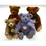 Four Steiff teddy bears - 1925 replica bear, 30 cm; 2007 anniversary bear,