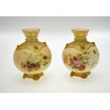 A pair of Victorian Royal Worcester globular vases, blush ground, floral and gilt decoration, date