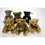 Six Steiff miniature teddy bears including Petsy 1928, 1912 bear, Millennium 1999 bear,