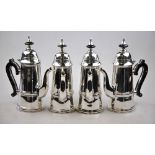 Four electroplated coffee/chocolate pots of tapering form