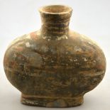 Chinese Han Dynasty 206 BC - 220 AD - a pottery flask with traces of cold pigment, 21 cm h.