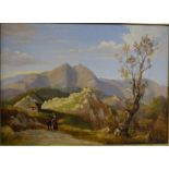 Spanish school - Figures in a rugged mountainous landscape, oil on canvas, 31 x 43 cm Condition