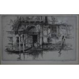 After Andrew Affleck (1874-1935) - Venetian Palazzo with gondola, etching, pencil signed to lower