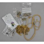 Various items of costume jewellery including six gilt metal chains,