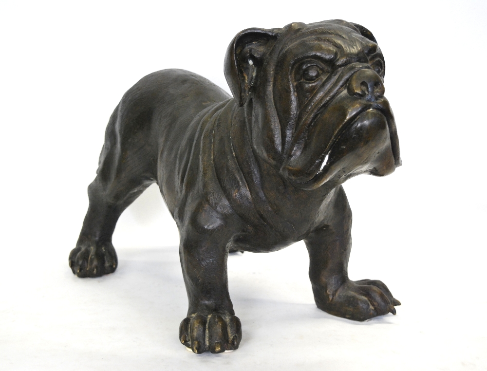 A modern brown patinated bronze life-size bulldog; unsigned,