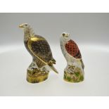 Two Royal Crown Derby paperweights - Sea Eagle and Kestrel, gold stoppers, complete with boxes (2)