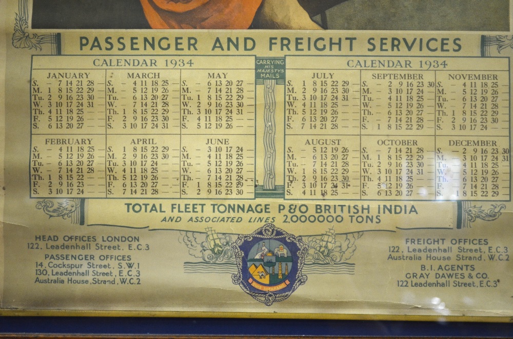 A 1934 P & O British India calendar/advertising poster, 75 x 49 cm, in glazed case Condition - Image 2 of 3
