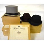 An Austin Reed Ltd. Regent Street, bowler hat, 55 cm circ., 20 cm front to back, a grey felt