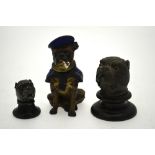 A German cold-painted spelter inkwell modelled as a 'sailor' bulldog smoking a pipe, hinged head,