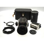 A Zenza Bronica camera no CB153867, with Nikon Nikkor-P 1:2.8 f = 75mm lens no.