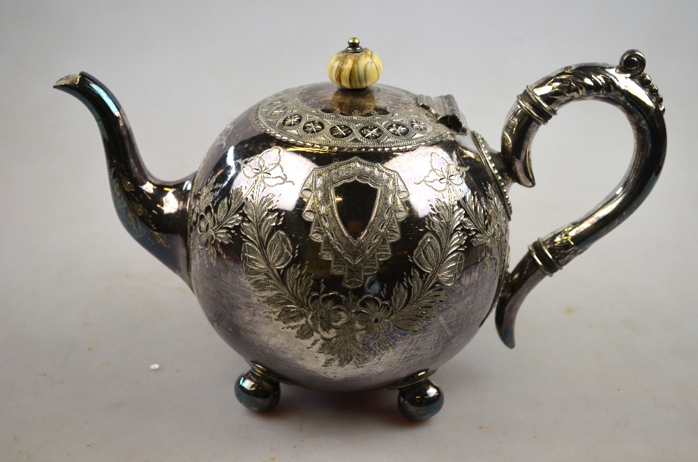 A Victorian electroplated coffee pot, a tea pot, comport, dish and sauce boat, - Image 3 of 5