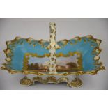 Chamberlain & Co, Worcester rectangular sweetmeat dish with strap handle, turquoise ground,