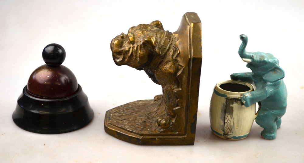 A pair of Art Deco stye marble bookends mounted with bronzed bulldogs; - Image 3 of 4