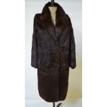 A dark brown French coney fur coat with brown satin lining, 52 cm across chest Condition Report Good