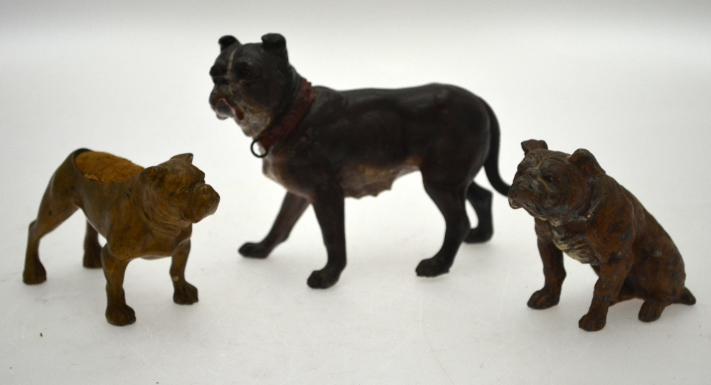 A cold-painted spelter female bulldog, 15 cm,