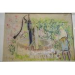 ** Paul Lucien Maze (1887-1979) - Figure beside a well, chalk pastel, signed to lower left,