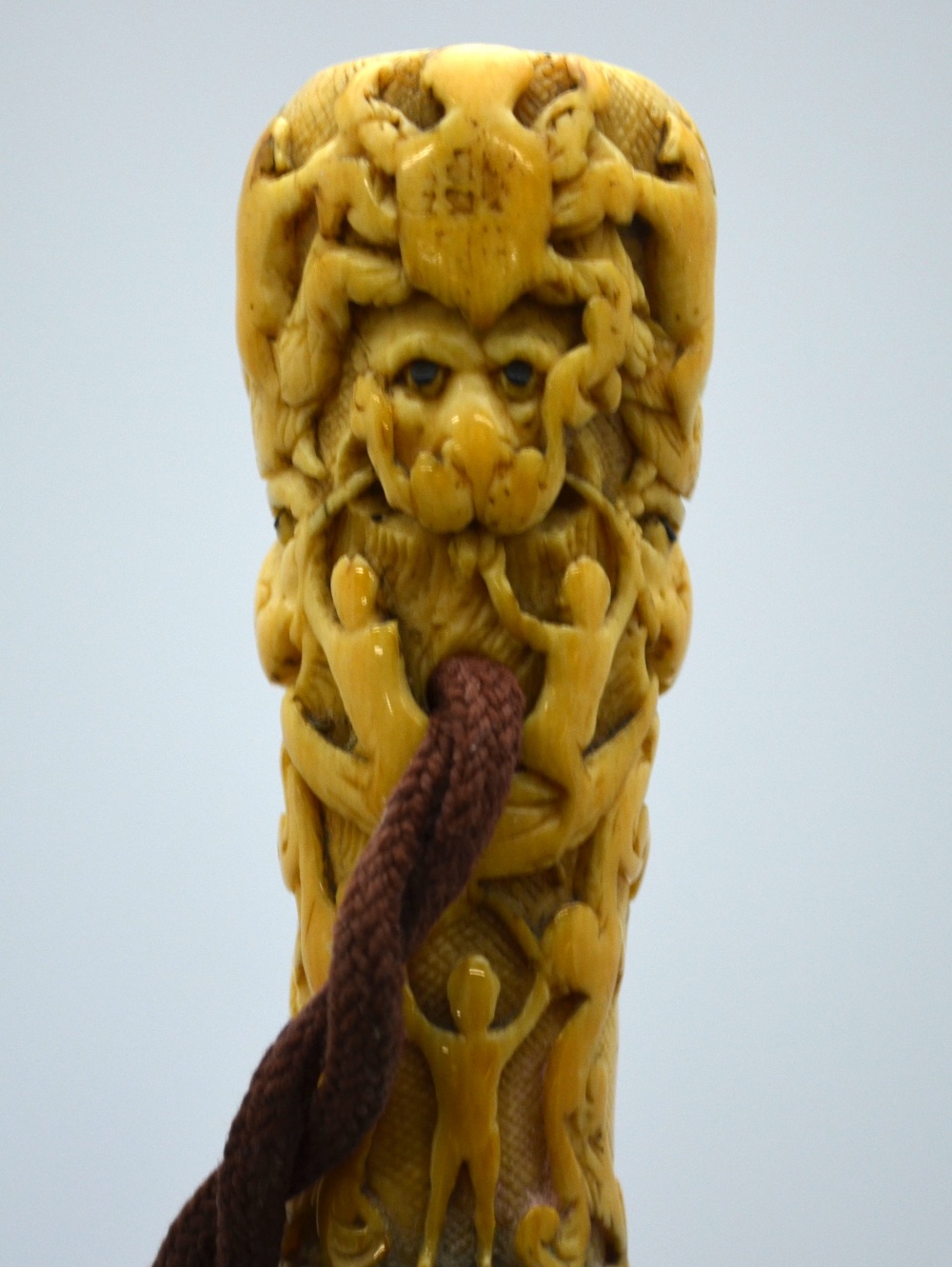 An 18th century malacca walking cane with white metal ferrule and ivory pommel, - Image 4 of 4
