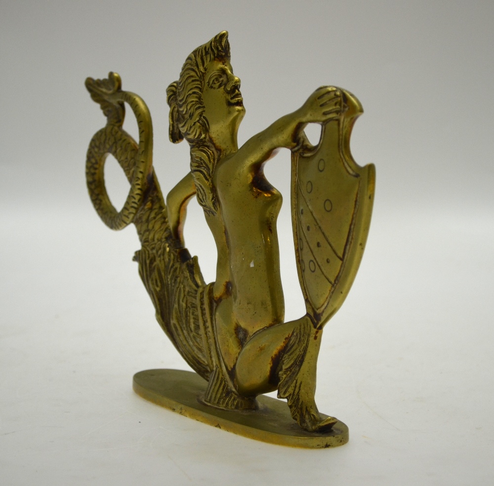 A brass mermaid figure holding a shield - to be viewed from both sides - probably a launch's - Image 4 of 4