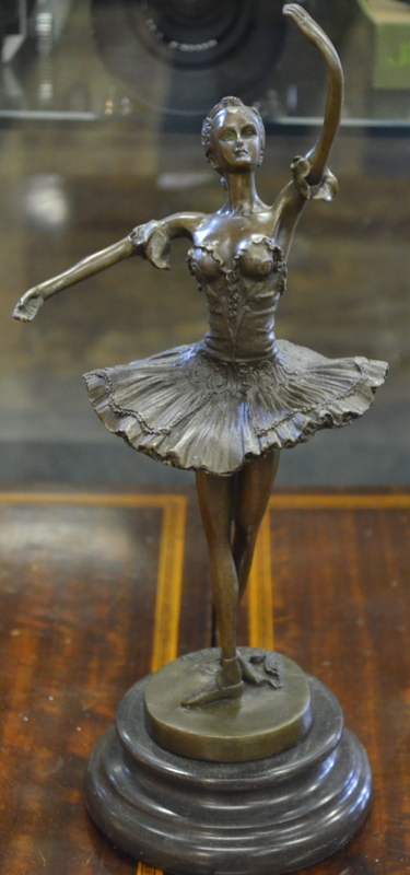 A brown patinated bronze figure of a ballerina signed Aldo Vitaleh, 26 cm,