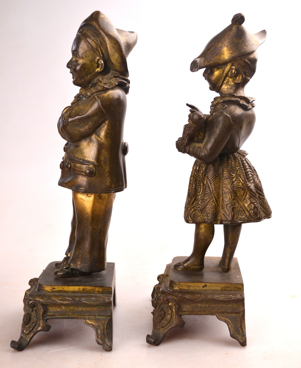 A pair of 19th century Continental bronze garniture figures and a boy clown and girl with doll, - Image 3 of 5