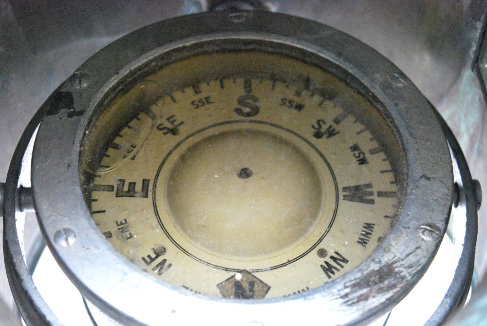 An antique nautical brass binnacle cased gimble framed compass with light box to the side, - Image 4 of 4