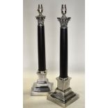 A pair of classical style electroplated and black stone column lamp-bases,