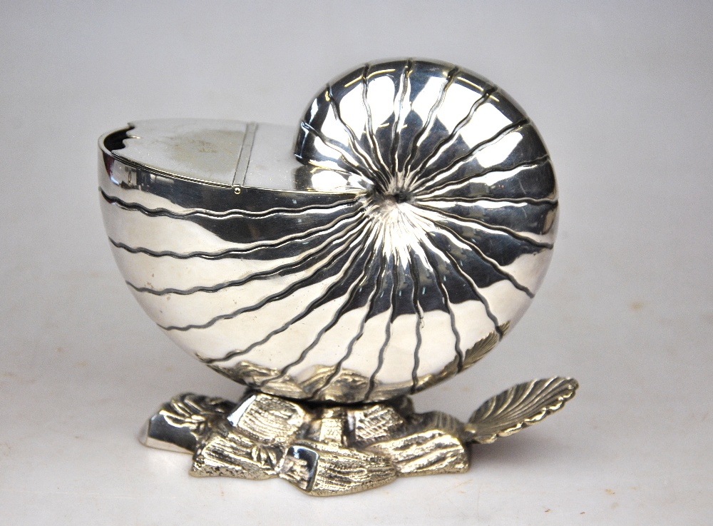 A Victorian oval electroplated four-piece tea service, to/w a nautilus shell spoon-warmer, - Image 3 of 5