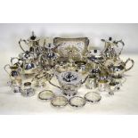 A box of electroplated wares including tea and coffee services,