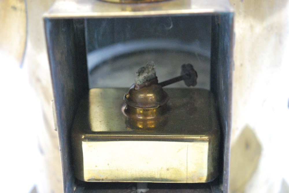 An antique nautical brass binnacle cased gimble framed compass with light box to the side, - Image 3 of 4