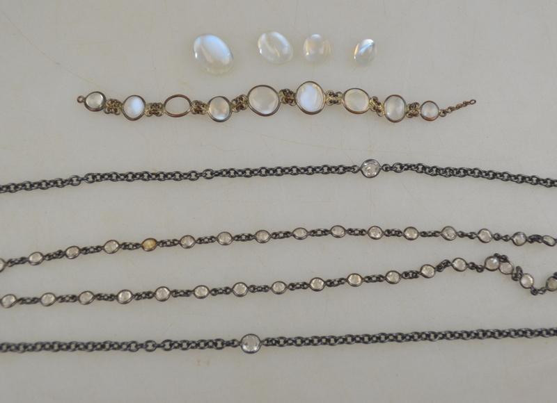 An antique long oxidised guard chain set with white paste and fitted with swivel to/w collection of