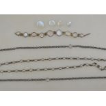 An antique long oxidised guard chain set with white paste and fitted with swivel to/w collection of