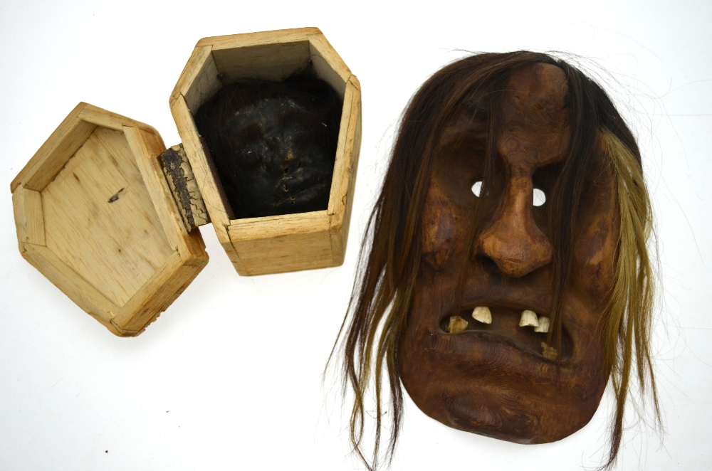 A Swiss Lotschental Tschaggatta grotesque demon mask with horse's hair and teeth, 27 cm,