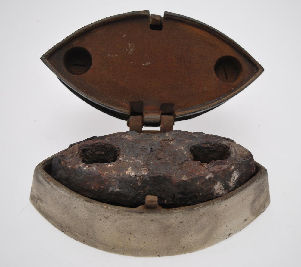 A 19th century steel flat-iron with wooden handle and two cast iron hot-stones, - Image 4 of 4