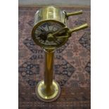 S Harper & Son Co, New York, NY, a brass ships telegraph no 11030, on wooden plinth, 106 cm high,