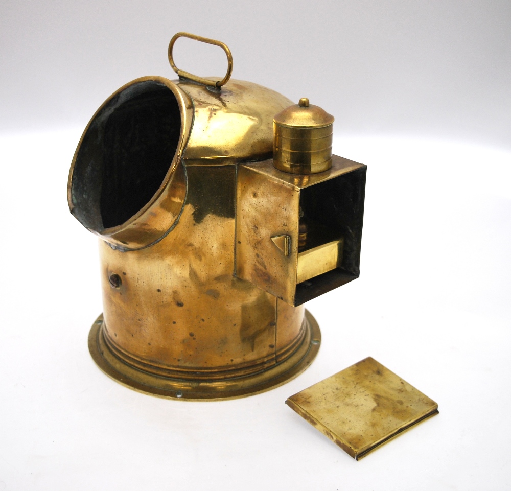 An antique nautical brass binnacle cased gimble framed compass with light box to the side, - Image 2 of 4