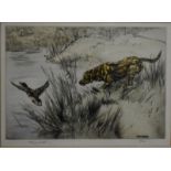 After Henry Wilkinson (1921-2011) - 'A Labrador springing a Mallard', hand-coloured etching,