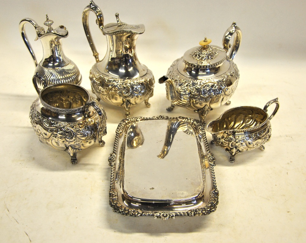 A Victorian oval electroplated four-piece tea service, to/w a nautilus shell spoon-warmer, - Image 5 of 5